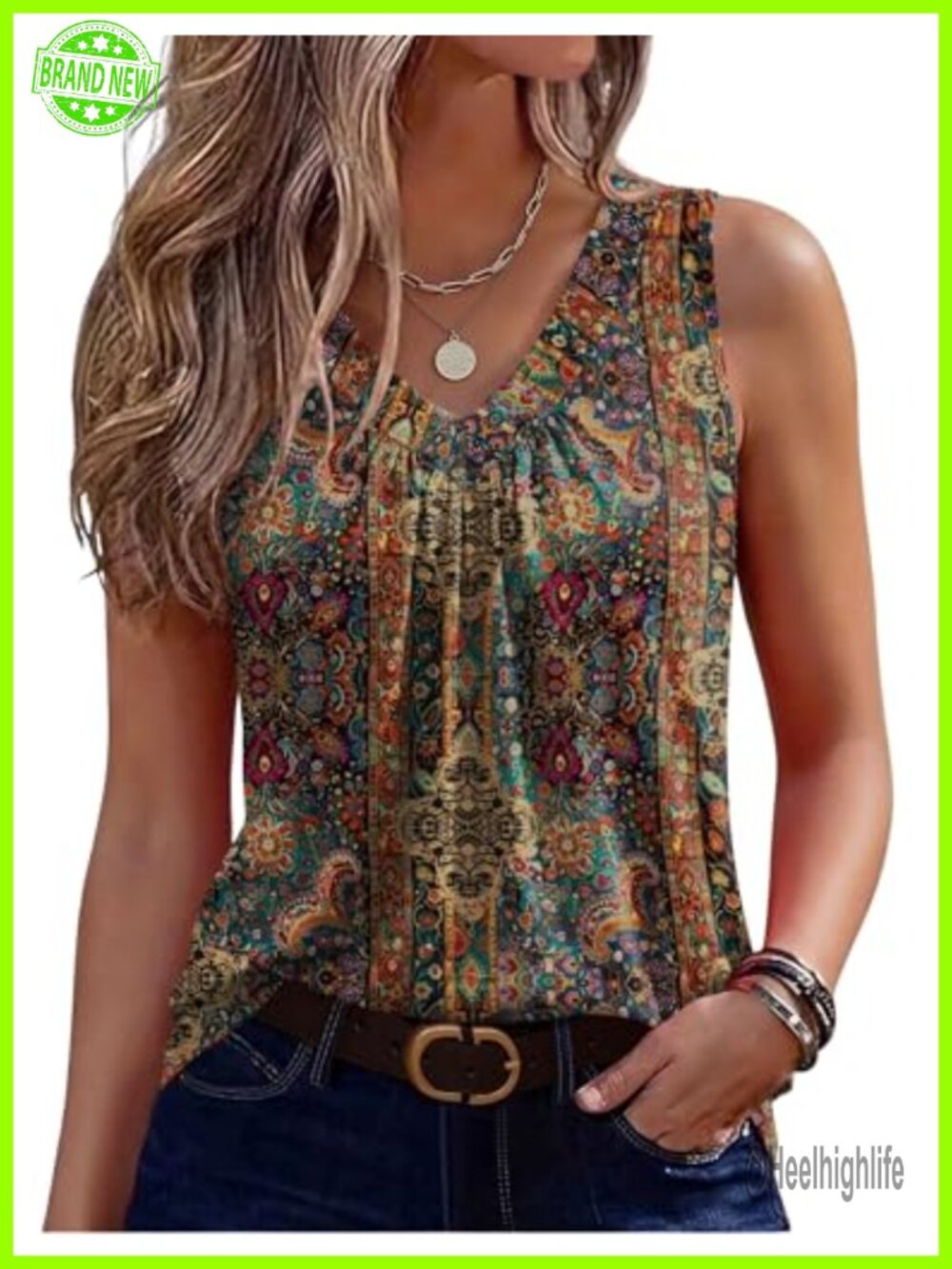 Zeagoo Womens Tank Top Sleeveless V-Neck Pleated Summer Blouse